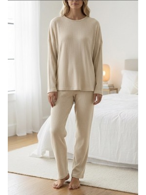 North Stand Kadın Fitilli Uzun Kol Rahat Pijama Takım