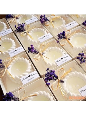 Bernami Dekoratif Pinterest Taş Tozu Burgu Mum Beyaz Kutu Nikah, Nişan, Düğün, Özel Gün, Isime Özel Etiket Süsleme - 15 Adet