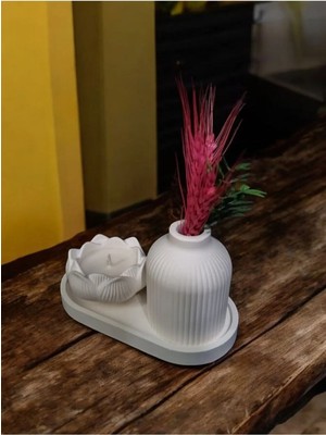 Bernami Düğün Pinterest Vazo ve Lotus Mumluk Seti(Çiçekler Dahil Değildir)
