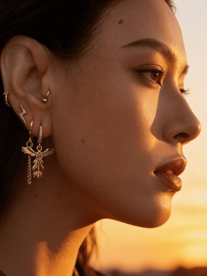 MonCherietr Phoenix Trio Zirkon Taşlı Pirinç Üzeri Altın Kaplama Üçlü Set Küpe