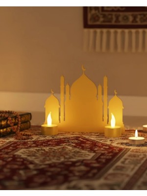 Teknomiy 3D LED Mumlu Cami Dekorasyonu 2 Adet Pilli Mum Hediyeli