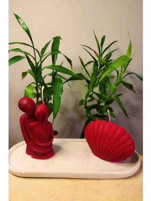 Bernami Düğün Pinterest Sarılan Çift ve Midye Detaylı Sunum Tabağı Içinde %100 Soya Wax Dekoratif Hediyelik 3'lü Mum Seti