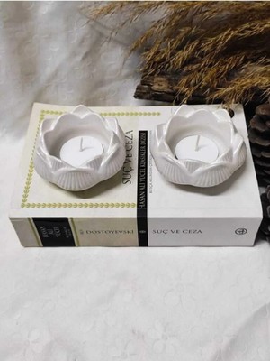 Bernami Dekoratif Pinterest Lotus Mumluk Beyaz Dekoratif Mumluk Tealight Mumluk 2 Adet. (Mumlar Dahil Değildir)