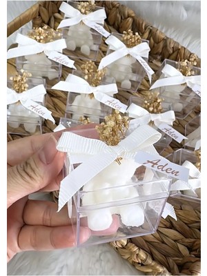 Bernami Şamdan Pinterest Ayıcıklı Mum Krem Kutulu (10 Adet)