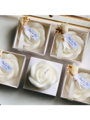Bernami Şamdan Pinterest 8 Adet Beyaz Kraft Kutu Gül Mum – Cipso ve Etiket Detaylı, Düğün, Nişan, Kına, Doğum Günü