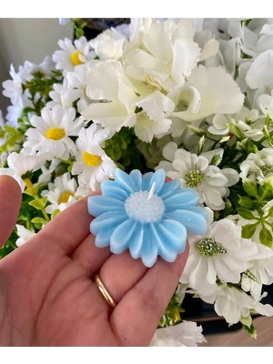 Bernami Şamdan Pinterest Bebek Hediyelik Mavi Papatya Mum 10 Adet