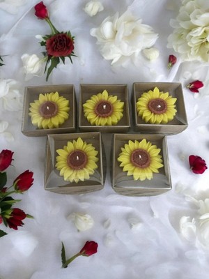 Bernami Kdekoratif Pinterest Ayçicek Temalı Mum Hediyelik Düğün, Kına, Doğum Günü, Nişan Söz Hediyesi - 15 Adet