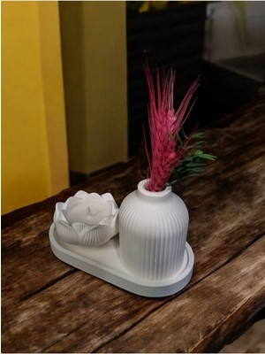 Bernami Dekoratif Pinterest Vazo ve Lotus Mumluk Seti(Çiçekler Dahil Değildir)