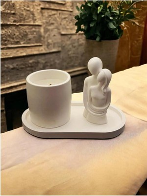 Bernami Dekoratif Pinterest Özel Tasarım Tepsi Mum ve Sarılan Çift - El Yapımı Sevgiliye Özel Set