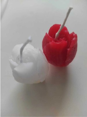 Bernami Dekoratif Pinterest 2 Adet Lale Buket Mum Kırmızı,beyaz Kokulu El Yapımı Kaliteli