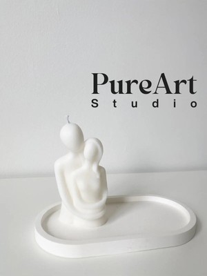 Bernami Dekoratif Pinterest Art Sarılan Çift Altlıklı 2 Li Set Dekoratif Mum Lavanta Kokulu,sevgililer Günü Mumu