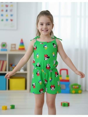 Buufuu Yazlık Dijital Baskılı Askılı Kız Çocuk Tulum Elbise
