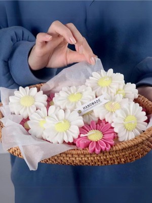 Bernami Kdekoratif Pinterest Hediyelik Mum Papatya / 10 Adet Süslemeye Hazır / Nişan-Kına-Babyshower-Düğün