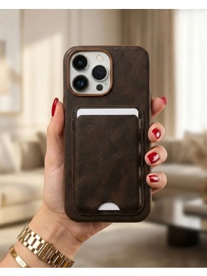 Kılıf House Iphone Uyumlu Deri Yüzeyli Sabit Kartlıklı Cüzdan Kılıf