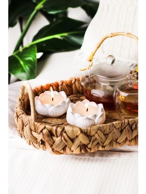 Bernami Şamdan Pinterest 2 Adet Beyaz Gül Model Mumlu Mumluk