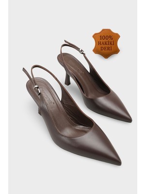 Capone Outfitters Steffi Hakiki Deri Sivri Burunlu Orta Topuklu Yandan Tokalı Arkası Açık Kadın Ayakkabı