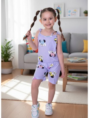 Buufuu Yazlık Dijital Baskılı Askılı Kız Çocuk Tulum Elbise