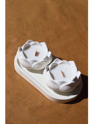 Bernami Düğün Pinterest Dekoratif 2'li Lotus Vanilla Kokulu Mum Tabak Set 3'lü Şamdanlık Mumluk
