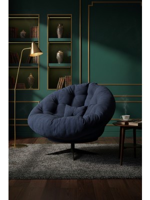 AVYNA Contemporary Elite™ 360 Derece Döner Mekanizmalı Berjer Tekli Koltuk, Yatak Olabilen Premium Minder - Lacivert