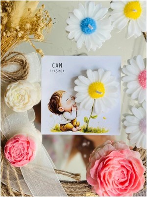 Bernami Dekoratif Pinterest 12 Adet Özel Tasarlanmış Kart ve Papatya Mum. Bebek Doğum, Babyshower, Doğum Günü