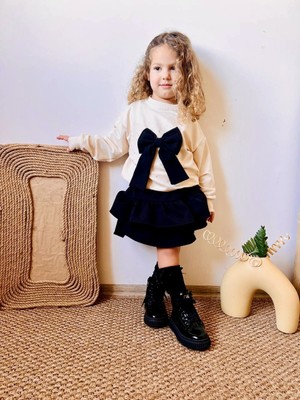 Kız Çocuk Fiyonklu Fırfırlı Etek Takım