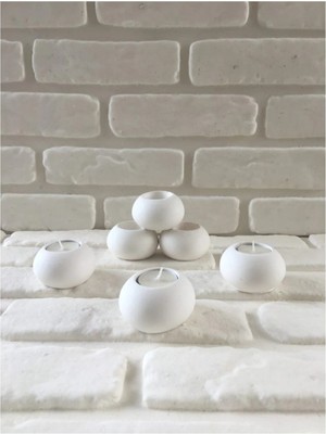 Bernami Nikah Pinterest Dekoratif Yuvarlak Beton 6'lı Mumluk Seti Boyasız