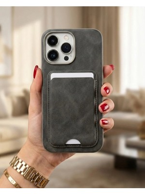 Kılıf House Iphone Uyumlu Deri Yüzeyli Sabit Kartlıklı Cüzdan Kılıf