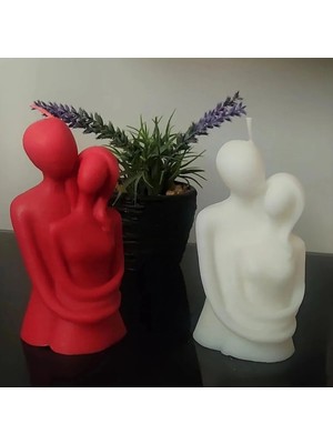 Bernami Dekoratif Pinterest Sarılan Çiftler Mum Kırmızı-Beyaz Lavanta Kokulu 2' Li %100 Soya Wax Organik