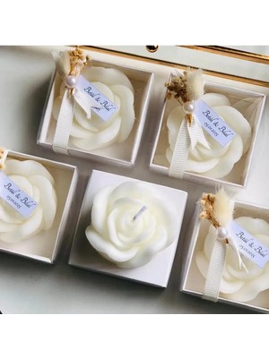 Bernami Dekoratif Pinterest 8 Adet Beyaz Kraft Kutu Gül Mum – Cipso ve Etiket Detaylı, Düğün, Nişan, Kına, Doğum Günü