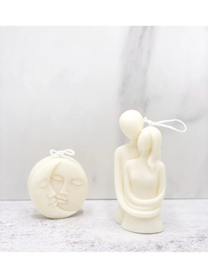 Bernami Düğün Pinterest Dekoratif Sarılan Sevgili ve Güneş&ay Mum - Soya Wax Mumu 2'li Set