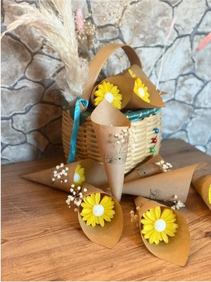 Bernami Şamdan Pinterest Kişiye Özel Düğün|nişan|söz Hediyelik Papatya Kokulu Buket Mum Sarı - 10 Adet