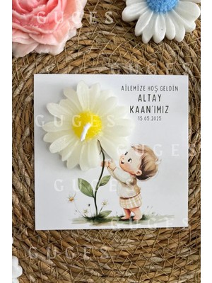 Bernami Şamdan Pinterest 10 Adet Özel Tasarlanmış Kart ve Papatya Mum. Bebek Doğum, Babyshower, Doğum Günü, Hediyelik