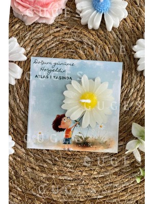 Bernami Düğün Pinterest 10 Adet Özel Tasarlanmış Kart ve Papatya Mum. Bebek Doğum, Babyshower, Doğum Günü, Hediyelik