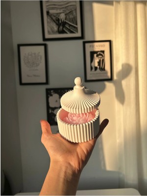 Bernami Düğün Pinterest Beton Çizgili Kapaklı Dekor & Şakayık Mum Nişan Düğün Hediyelik 10 Adet - Etiket Süsleme Mümkündür