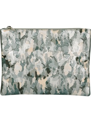 Özgürce Şık Gri Kamuflaj Desenli Makyaj Çantası, Pratik ve Şık Tasarım