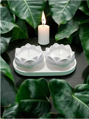 Bernami Dekoratif Pinterest Ayd Lotus Çiçek Dekoratif Mumluk & Şamdan 3 Lü Set Doğal Taş Tozu