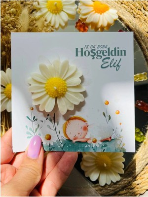 Bernami Düğün Pinterest 10 Adet Özel Tasarlanmış Kart ve Papatya Mum. Bebek Doğum, Babyshower, Doğum Günü, Hediyelik