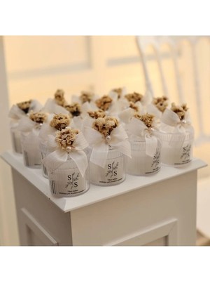 Bernami Şamdan Pinterest Mika Kapaklı Kutu Çiçekli Mum - Şık Hediyelik Söz, Nişan ve Özel Günler Için - 25 Adet