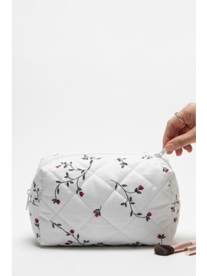 Özgürce Çiçekli Kapitone Çok Amaçlı Makyaj ve El Çantası Organizer