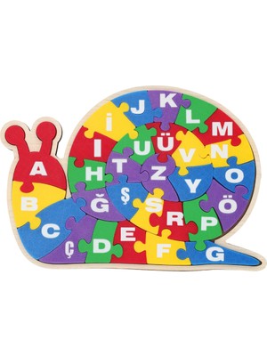 Lina Hobby Ahşap Tabanlı ve 3D Baskı Alfabe Puzzle - Salyangoz Figürlü Eğitici Oyuncak