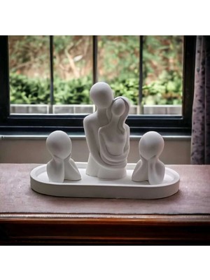 Bernami Şamdan Pinterest 4'lü Set Oval Tepsi & Sarılan Çift & 2 Çocuk