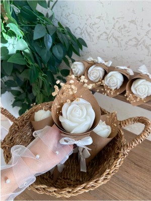 Bernami Şamdan Pinterest Kişiye Özel Düğün|nişan|söz|anneler Günü Hediyelik Beyaz Gül Model Buket Mum - 10 Adet