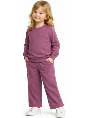 Baglan Kız Çocuk Taşlı Sweatshirt Pantolon Takım BGL-ST05273