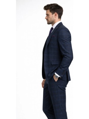 Fabio Cassel Slim Fit  Mono Yaka Çift Yırtmaçlı Astarlı Takım Elbise Yelekli