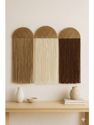 Mihriay Makrome Duvar Süsü Pinterest Tarzı Doğal Hasır Supla Bohem 3lü Duvar Dekorasyon Ürünü