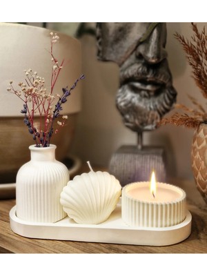 Bernami Şamdan Pinterest Midye Figürlü Kokulu Biblo Mum Seti – Taş Tozu Tepsili Şık Tasarım