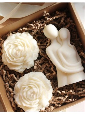 Bernami Dekoratif Pinterest %100 El Yapımı Soya Wax Sevgili Mum ve Şakayık Çiçeği 3 Lü Set