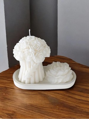 Bernami Şamdan Pinterest Gül Demeti Model Mum,şakayık Mum ve Biblo Mum Tabağı /sunumluk Seti, Vanilya Kokulu