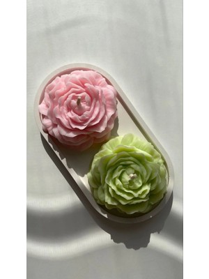 Bernami Şamdan Pinterest Tabaklı Pembe Yeşili Şakayık Kokulu Mum Seti