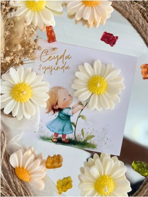 Bernami Şamdan Pinterest 20 Adet Özel Tasarlanmış Kart ve Papatya Mum. Doğum Günü, Baby Shower, Bebek Doğum Hediyelik